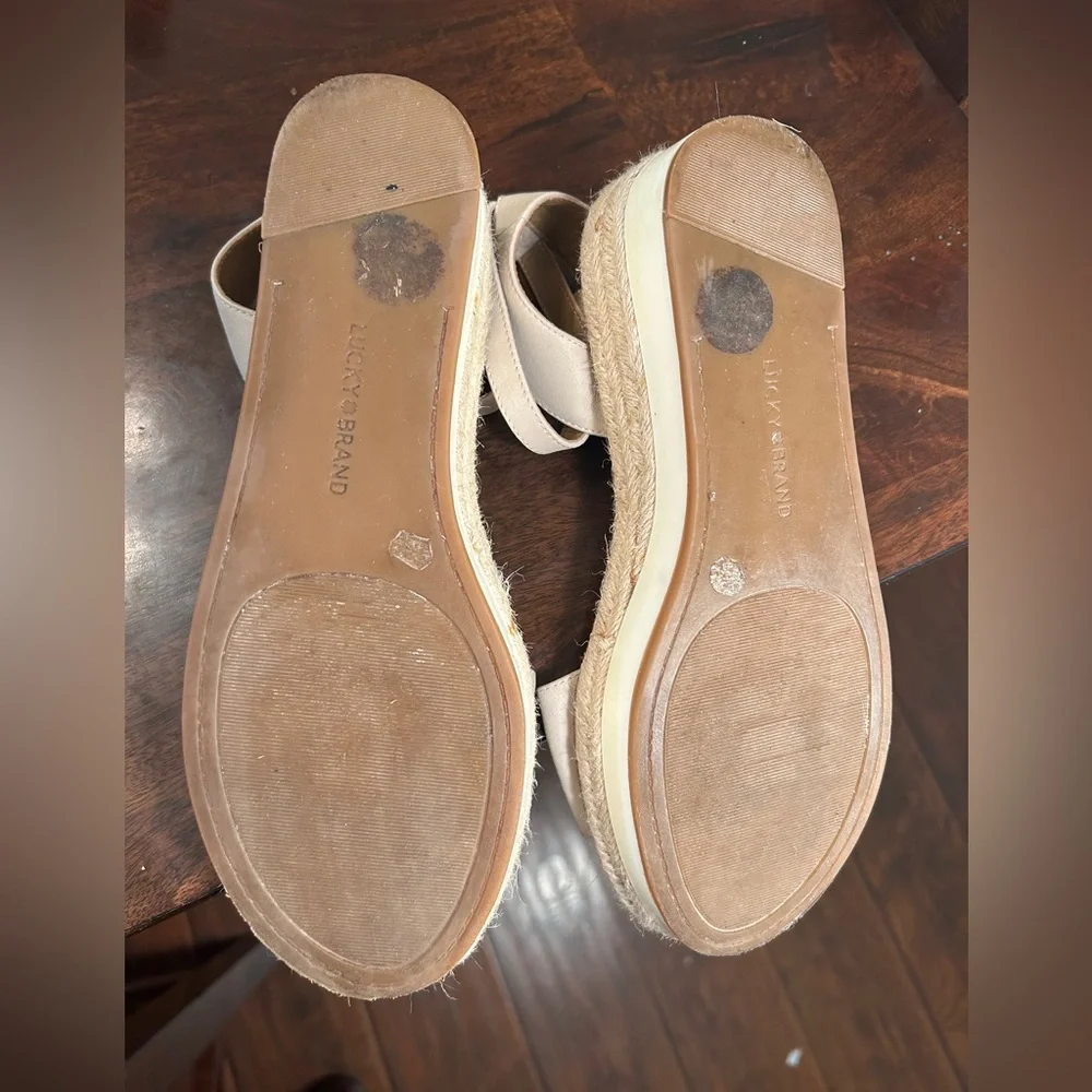 Lucky Brand Jeneka Lite Khaki Natural Espadrilles Platform Wedge Sandals - Picture 7 of 7